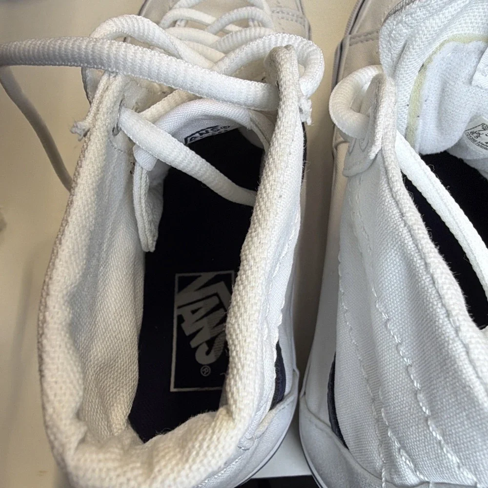 VANS Sk8-Hi Tapered Sport Platform Shoes White Canvas Navy Women 9‎ Men 7.5